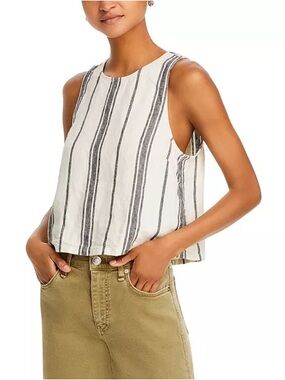 FAHERTY Striped Linen-Blend Tank Top